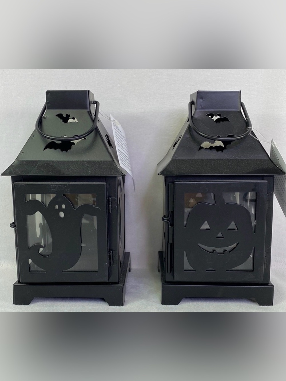 Mini Halloween Lantern Tea Light Black Metal Glass Hanging